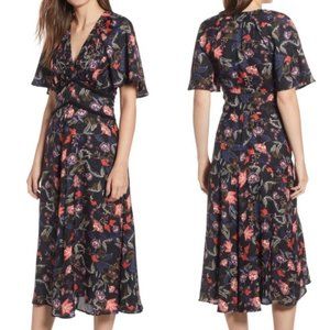 NEW Chelsea 28 V-neck Floral Print Flutter Sleeve Midi Dress - Size M